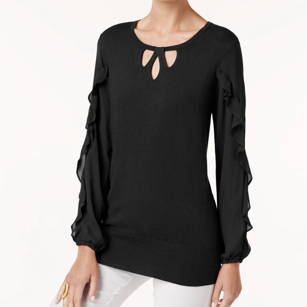 Alfani black long sleeve sweater with ruffle sleeves size petite large
